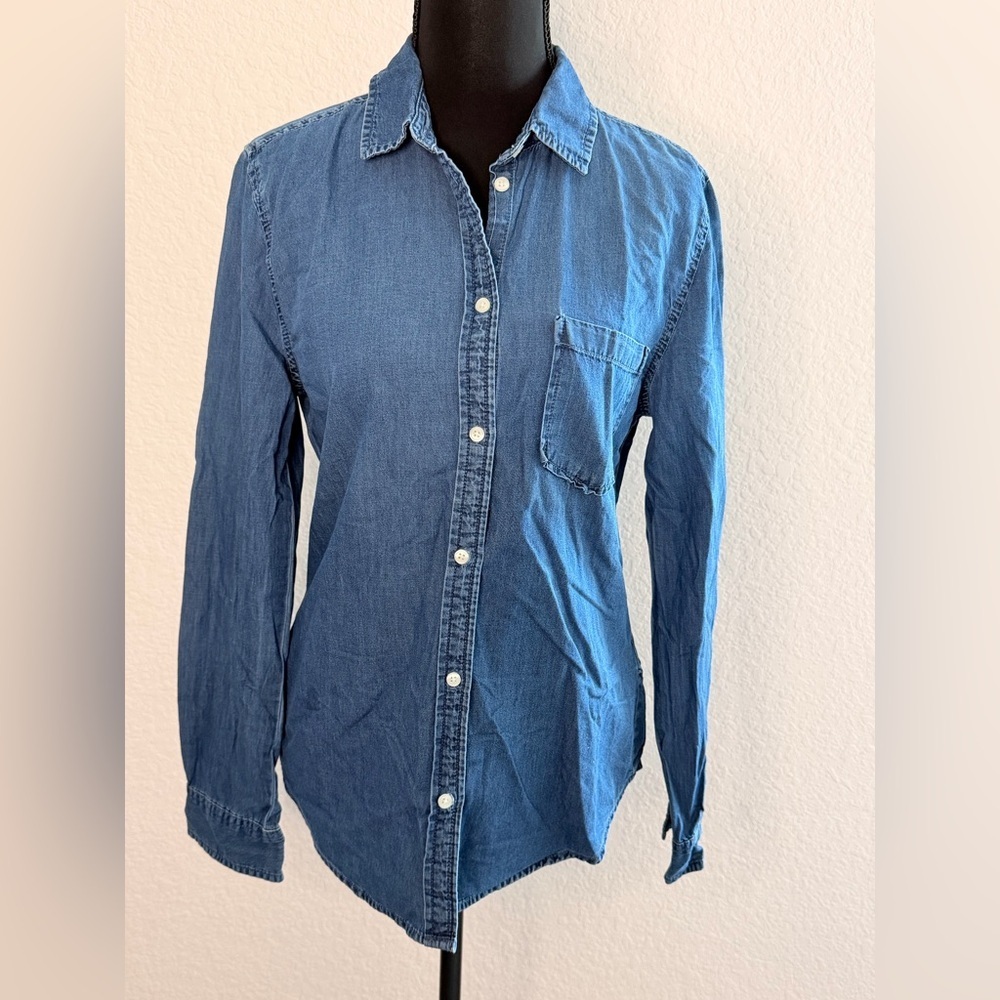 Denim&Co Blue Button Down Shirt | Classic Fit Women’s Casual Top